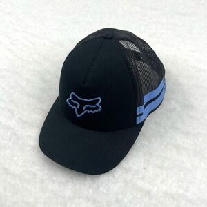 Fox Racing Black Trucker Hat Mesh Back Baby Blue Details Adjustable Closure
